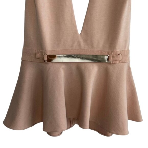 Marciano Womens Dusty Pink Peplum Top Plunging Neckline Metal Detail Backless - Picture 5 of 12